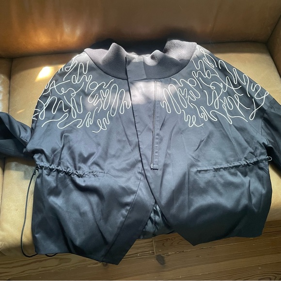 Adeam luxe bomber style cinched ties jacket w embroidery stitching black white - Picture 6 of 13